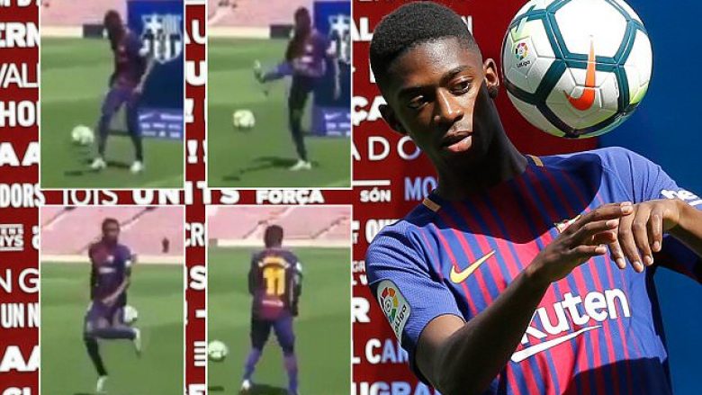 Dembele edhe pse u ble 105 milionë euro nuk di ta mbajë topin në këmbë gjatë prezantimit (Video)