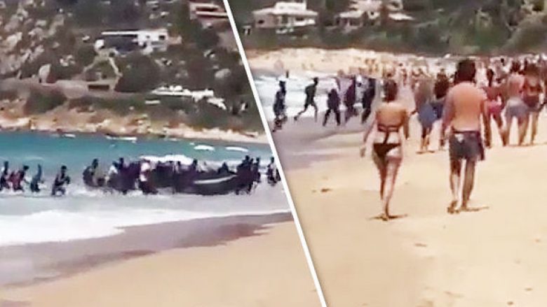 Emigrantët befasojnë turistët, zbarkojnë në plazh dhe “zhduken” menjëherë (Video)