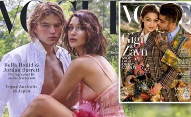 “Rivalitet motrash”, Bella Hadid shfaqet në kopertinën e “Vogue” me të dashurin, një muaj pasi Gigi përi të njëjtën gjë (Foto)