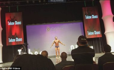 Tentoi t’i bëjë përshtypje jurisë gjatë garës, bodybuilderi rrëzohet keq derisa bën salton (Video)