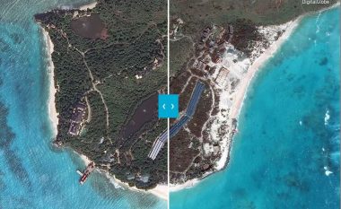 Uragani Irma “gëlltit” gjysmën e ishullit Necker: Imazhet satelitore dëshmojnë si mijëra tonë rërë janë zhdukur nga erërat e forta (Foto)