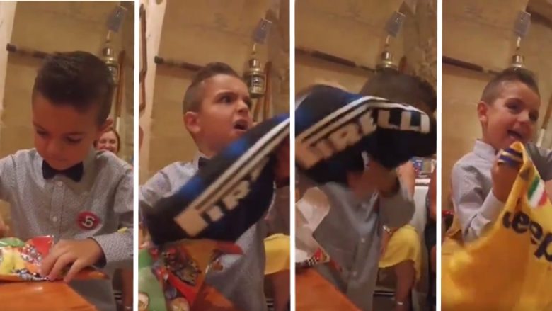 Rivaliteti mes Juves dhe Interit tregohet më së miri edhe me reagimin e juventinit të vogël kur familjarët ia dhurojnë fanellën zikaltër për ditëlindje (Video)