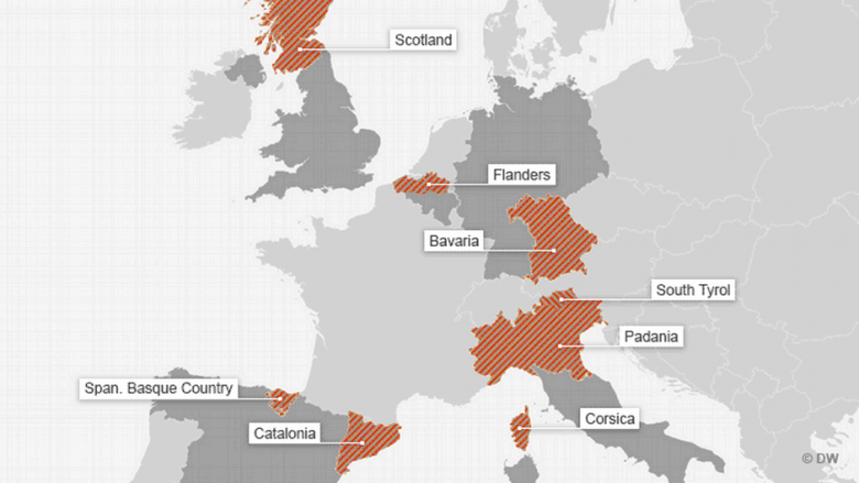 Shtetet evropiane që kanë probleme të brendshme me kërkesa të rajoneve për pavarësi