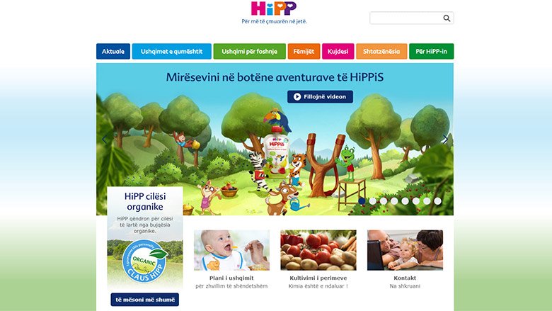 Uebfaqja e HiPP-it në gjuhën shqipe plot me këshilla për kujdesje ndaj foshnjave