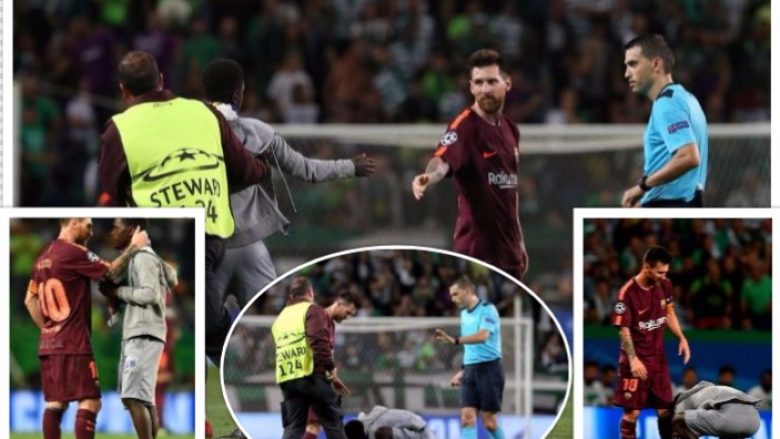 Ndodh në stadiumin ku ‘lindi’ Ronaldo – Tifozi futet në fushë dhe i puth këmbët Messit, argjentinasi e pret ngrohtë me përqafim (Foto/Video)