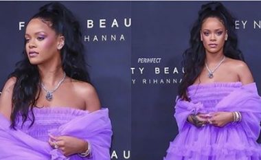 Rihanna shfaqet joshëse në fustanin ngjyrë vjollcë (Foto)