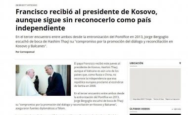 Mediat e Argjentinës raportojnë për takimin e tretë ndërmjet Thaçit dhe Papa Françeskut
