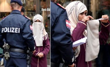 Gruaja myslimane detyrohet të zbuloj fytyrën nga policia austriake, pasi në këtë vend ka hyrë në fuqi ligji që ndalon bartjen e mbulesës në vende publike (Foto)