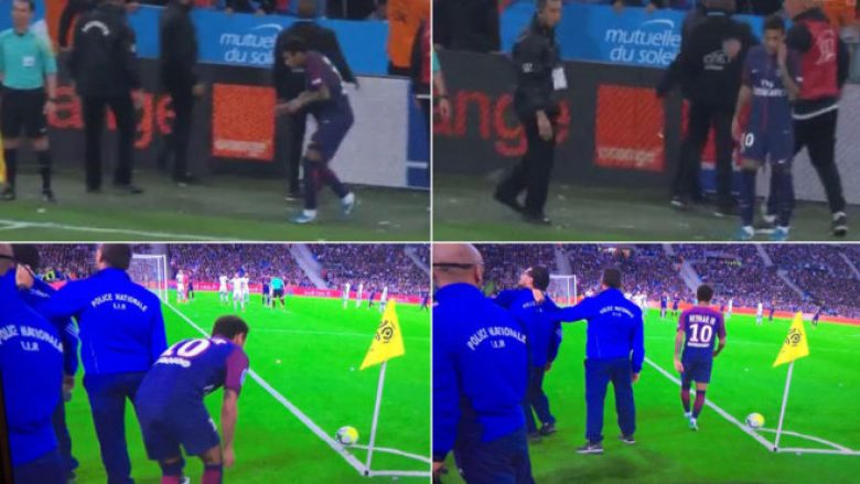 Neymari mezi e ekzekutoi goditjen nga këndi, fansat e Marseilles hedhin gjësende drejt brazilianit (Video)