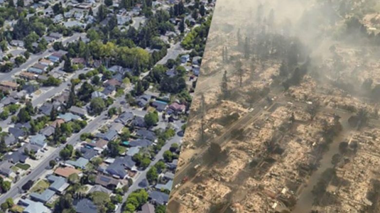Shikoni dallimin: Imazhe që tregojnë qytetin amerikan para dhe pas zjarrit që “përpiu” gjithçka (Foto/Video)