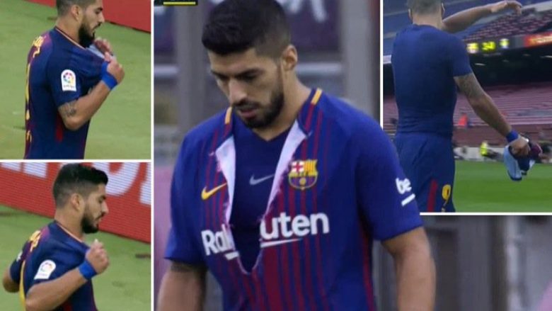 Suarez i nervozuar me shansin e humbur shqyen fanellën dhe lëshon fushën e Camp Nou para se të përfundojë takimi (Foto/Video)