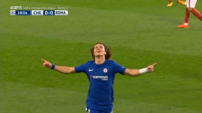 David Luiz kalon Chelsean në epërsi ndaj Romës me një gol fantastik nga distanca (Video)