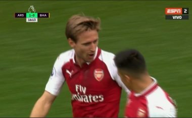 Arsenali në epërsi ndaj Brightonit me golin e Monrealit (Video)