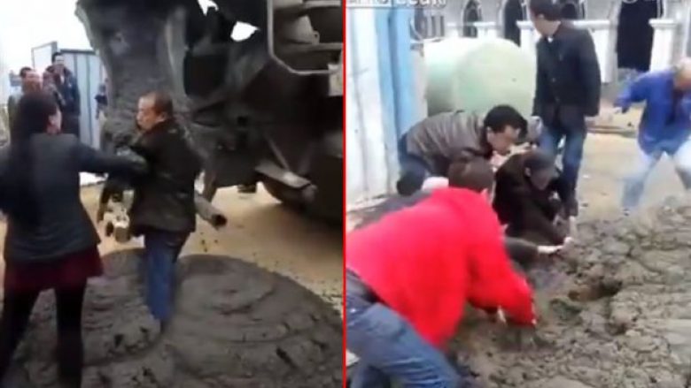 Për të ndaluar vazhdimin e ndërtimit, një burrë zgjodhi “të betonohej” edhe ai! (Video)