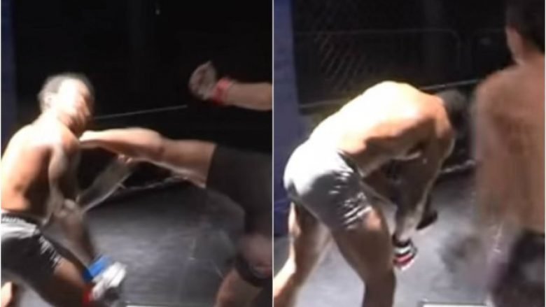 Nokauti i vitit në MMA, kundërshtari shtanget dhe rrëzohet pa ndjenja pas goditjes brutale që merr në kokë (Video)