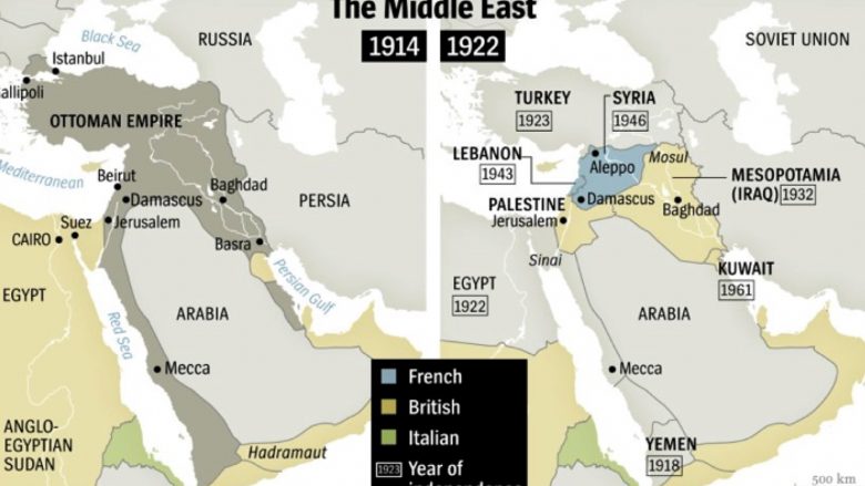 Kufijtë e Lindjes së Mesme, pas Luftës së Parë Botërore