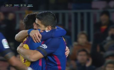 Messi zemërgjerë, ia pasion topin Suarezit edhe pse kishte mundësi t’i shënonte Deportivos (Video)