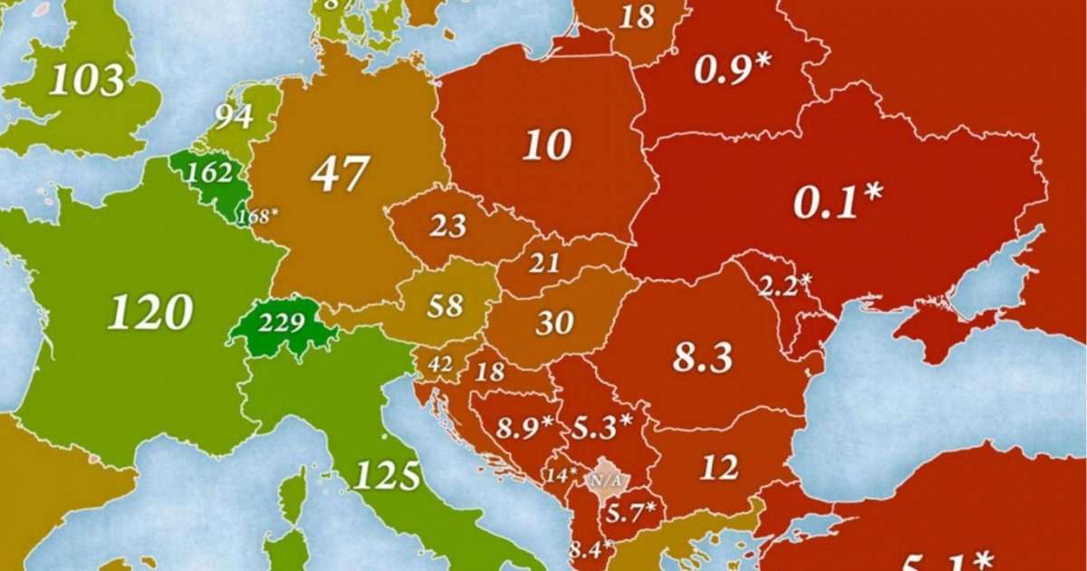 Europa 100. Wealthiest Countries Map.