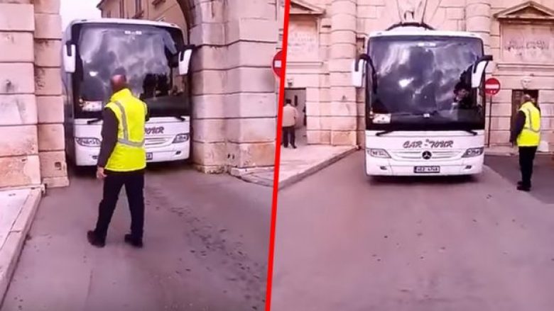 Shoferi i autobusit tregohet i shkathët, arrin të kalojë përmes rrugës së ngushtë në Kroaci (Video)