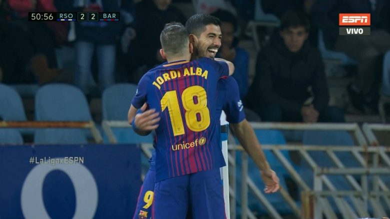 Suarez barazon rezultatin ndaj Sociedadit me një gol klasi (Video)