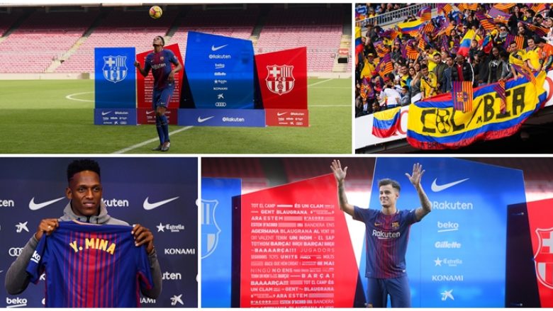 Yerry Mina gëzoi më shumë përkrahje nga tifozët gjatë prezantimit në Camp Nou se Coutinho