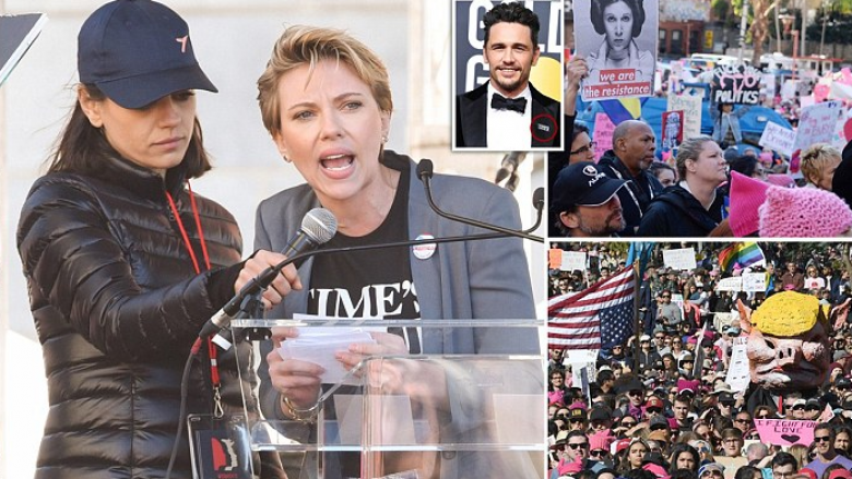 Shumë yje botërore në protestën anti-Trump: Edhe Scarlett Johannson kundër kolegut, James Franco (Foto/Video)
