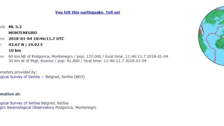 Tërmeti i sotëm dridhi katër shtete ballkanike përfshi Maqedoninë