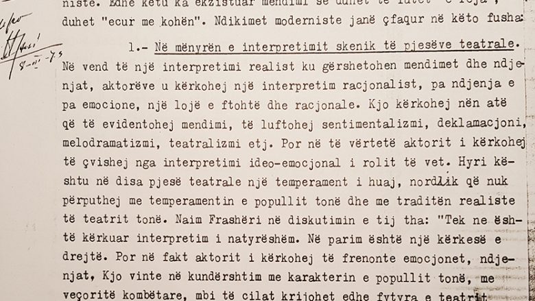 Letra për Enverin e vitit 1973, nga aktorët e Teatrit Popullor