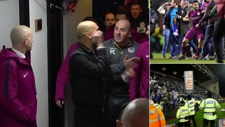 Tensione pas ndeshjes Wigan 1-0 City: Dy trajnerët debat të tensionuar në tunel, Aguero godet një tifoz, tifozët e Cityt shkaktojnë kaos në stadium