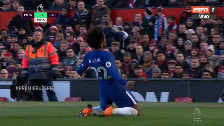 Willian kalon Chelsean në epërsi ndaj Unitedit (Video)