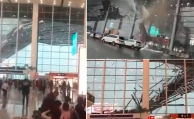 Momenti kur erërat e forta “shkulin” kulmin e aeroportit (Video)