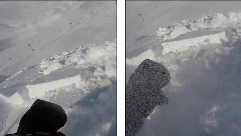 Filmoi veten duke skijuar në alpet franceze, befasisht rrëshqiti bora dhe u krijua një ortek i madh i borës – skiatori shpëton për një fije floku (Video)