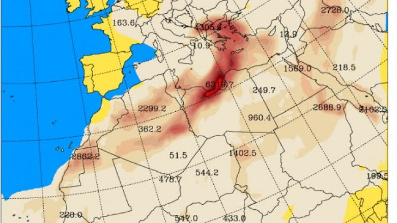 Një re e madhe rëre po shkon drejt Greqisë dhe Shqipërisë