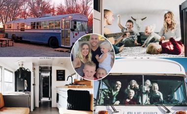 Familja pesëanëtarëshe heq dorë nga shkollimi dhe shtëpia luksoze, për të udhëtuar nëpër SHBA me autobusin e shndërruar në shtëpi me rrota (Foto)