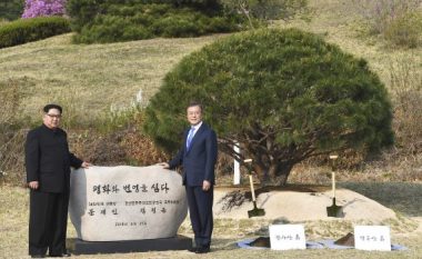 “Po mbjellin paqe dhe prosperitet: Liderët e dy Koreve mbjellin pemë në vijën kufitare që ndanë dy vendet (Foto)