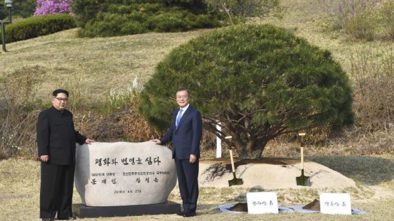 “Po mbjellin paqe dhe prosperitet: Liderët e dy Koreve mbjellin pemë në vijën kufitare që ndanë dy vendet (Foto)