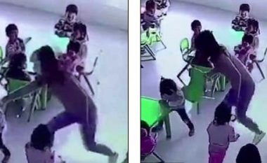 Filmohet edukatorja kineze duke ia larguar qëllimisht karrigen vajzës së vogël, e cila rrëzohet në tokë (Video)