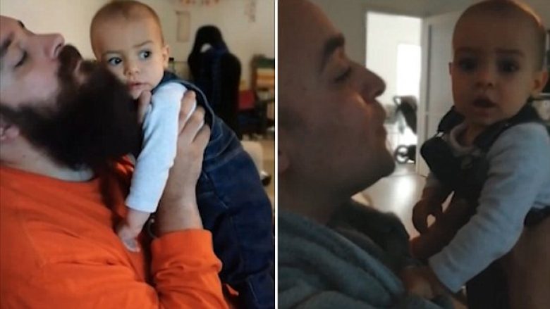Babai shfaqet para birit të tij për herë të parë pa mjekër, vogëlushi mbetet i habitur (Video)