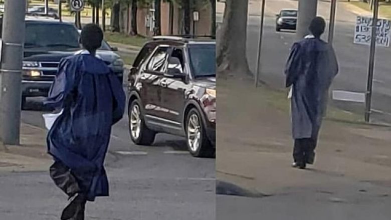 Fotografohet duke ecur herët nëpër qytet që të arrij në ceremoninë e diplomimit, gazetari i blenë një veturë të re familjes së adoleshentit (Foto)