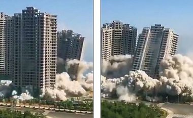Ndërtesat shumëkatëshe të papërfunduara në “qytetin fantazmë”, shemben për vetëm 15 sekonda (Video)