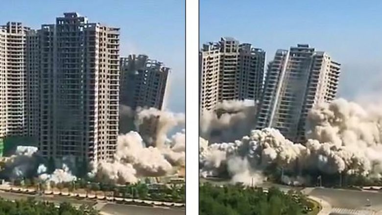 Ndërtesat shumëkatëshe të papërfunduara në “qytetin fantazmë”, shemben për vetëm 15 sekonda (Video)