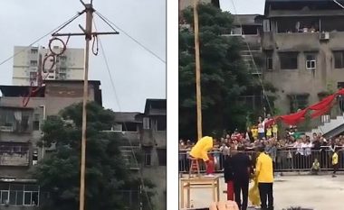 Akrobati kinez rrëzohet nga 10 metra lartësi, tmerrohet turma (Video, +18)