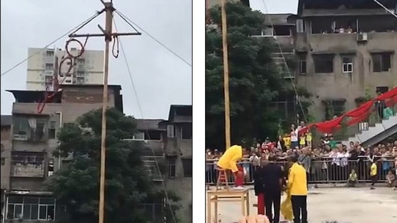 Akrobati kinez rrëzohet nga 10 metra lartësi, tmerrohet turma (Video, +18)