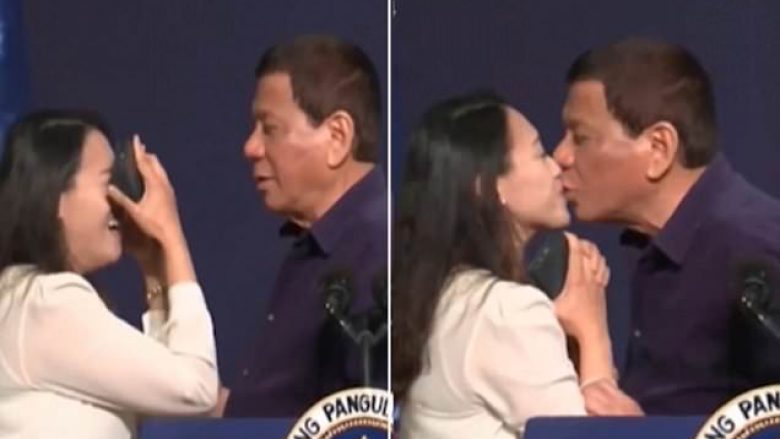 Presidenti filipinas puth gruan e martuar në buzë, në prezencë të qindra personave gjatë transmetimit live (Video)