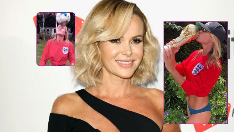 Me veshje tërheqëse, Amanda Holden shpreh mbështetjen për Anglinë dhe tregon aftësitë me top