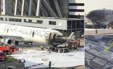 Zjarri “rrëmben” edhe aeroplanin, pasi një kamion u përfshi nga flakët në aeroportin e Frankfurtit (Foto/Video)