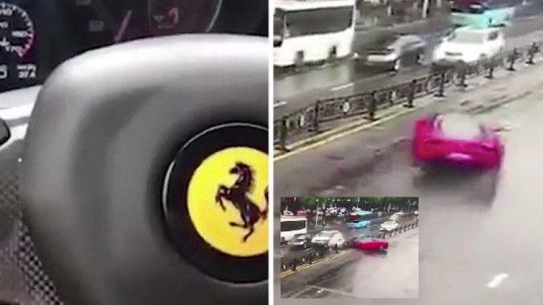 U gjend para timonit të Ferrarit 600 mijë dollarësh për herë të parë, momenti kur gruaja shkakton aksident dhe kaos në trafik (Video)