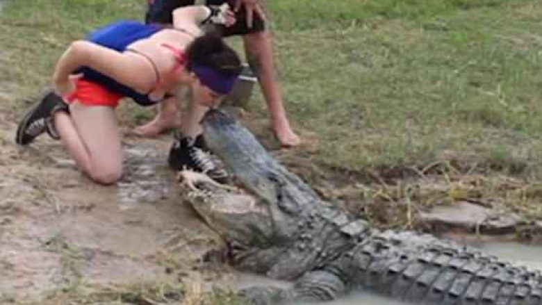 E guximshme apo e çmendur? Gruaja puth aligatorin, i cili vetëm një javë kishte kafshuar dikë që ishte futur në “territorin” e tij! (Video)