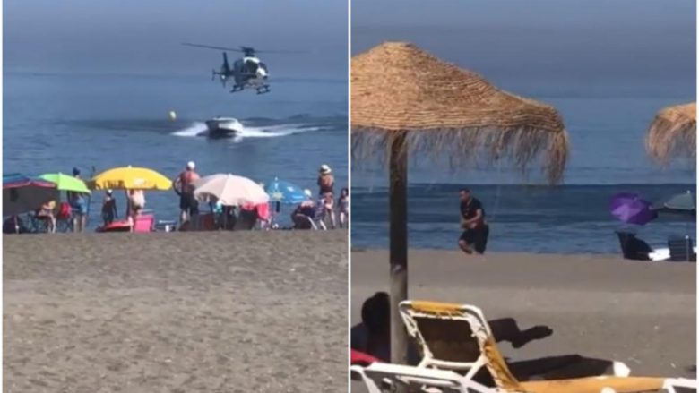 Ndjekje si në filma të Hollywood-it: Helikopteri i policisë spanjolle vihet pas burrit me anije që transportonte drogë – pushuesit e habitur filmojnë gjithçka (Video)