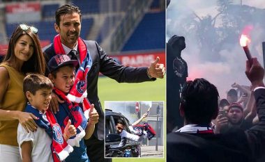 Pritja spektakolare e një legjende në Paris – Motor, fishekzjarrë dhe prezantim me familjen e tij e tij, Buffon në ditën e parë si lojtar i PSG-së